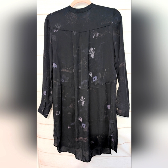 Wilfred 100% silk Black and Purple Semi Sheer Long Sleeve Dress XXS - Picture 2 of 8